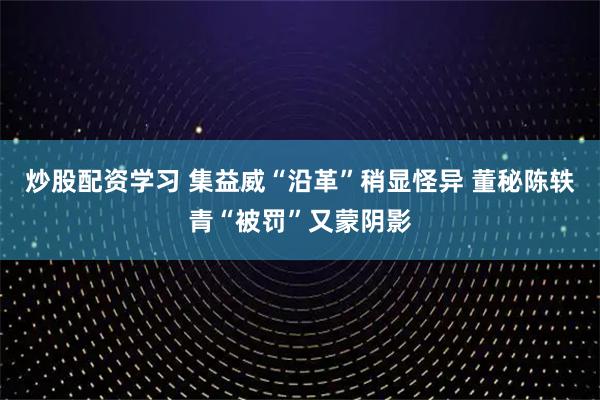 炒股配资学习 集益威“沿革”稍显怪异 董秘陈轶青“被罚”又蒙阴影